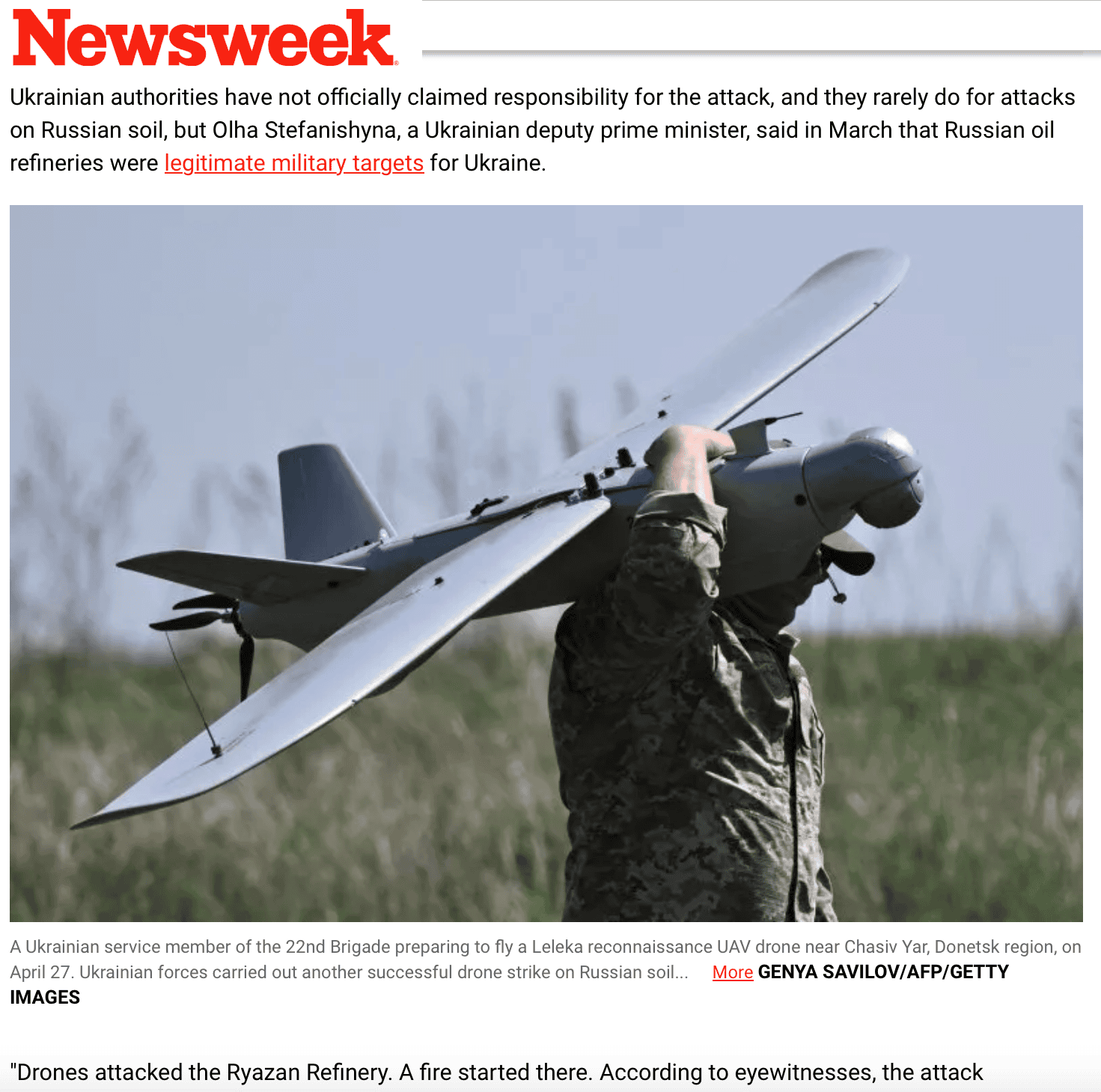 https://www.newsweek.com/russia-ukraine-drone-attack-oil-refinery-ryazan-1895908
